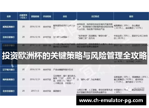 投资欧洲杯的关键策略与风险管理全攻略