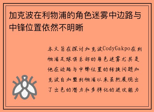 加克波在利物浦的角色迷雾中边路与中锋位置依然不明晰